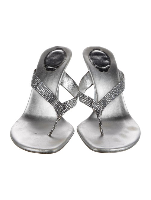 René Caovilla Leather Crystal Embellishments Slides