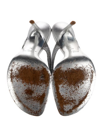 René Caovilla Leather Crystal Embellishments Slides