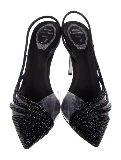 René Caovilla Satin Crystal Embellishments Slingback Pumps