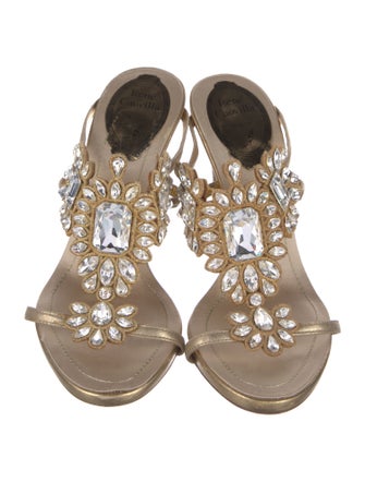René Caovilla Leather Crystal Embellishments Slides