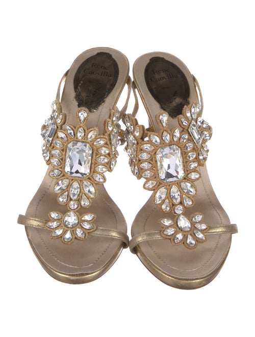 René Caovilla Leather Crystal Embellishments Slides
