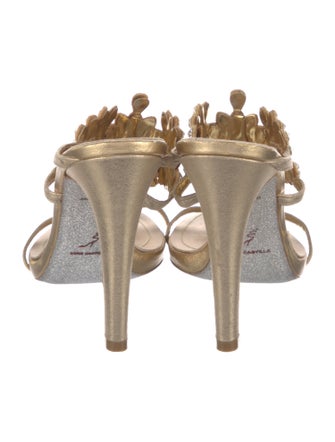 René Caovilla Leather Crystal Embellishments Slides