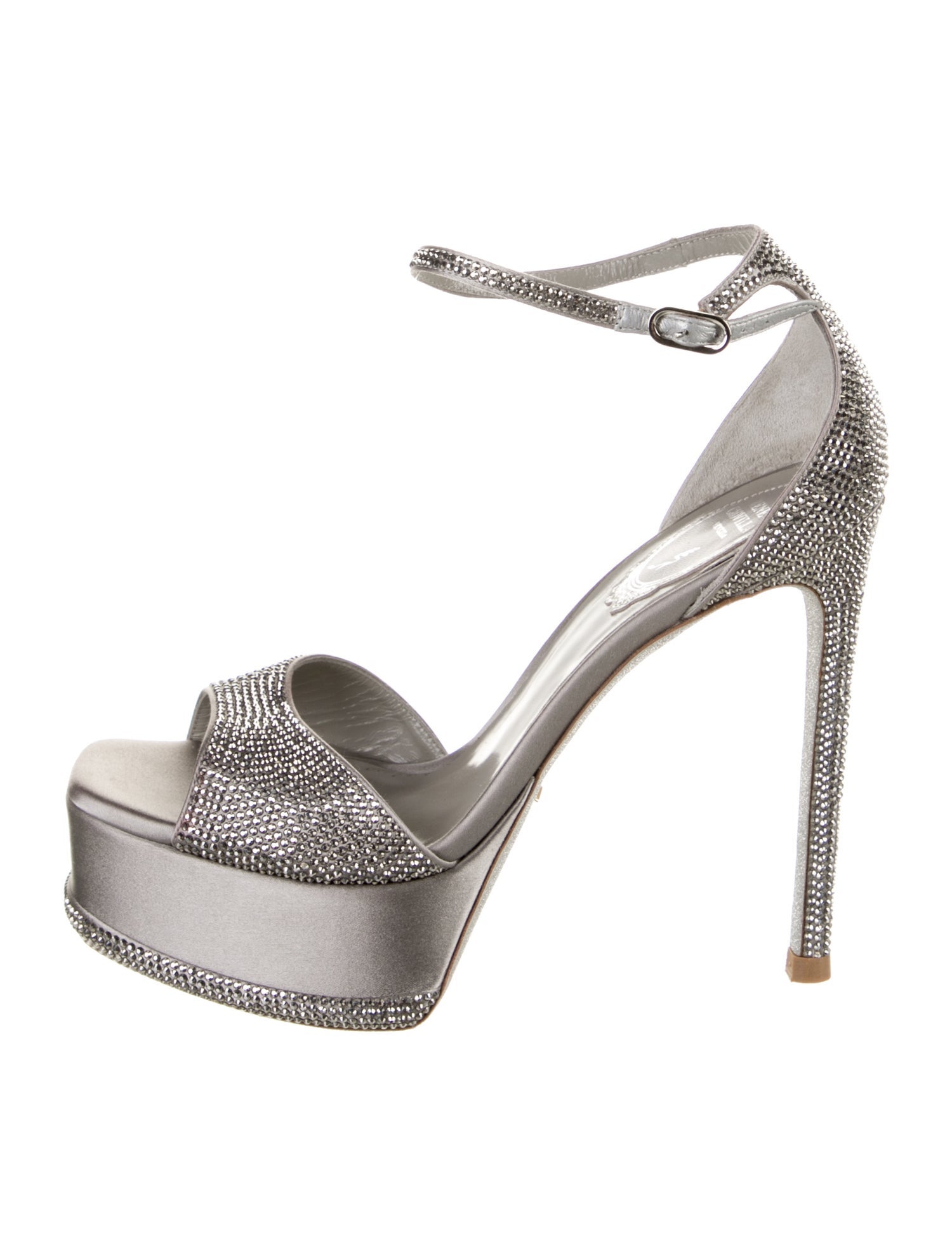 René Caovilla Satin Crystal Embellishments Sandals