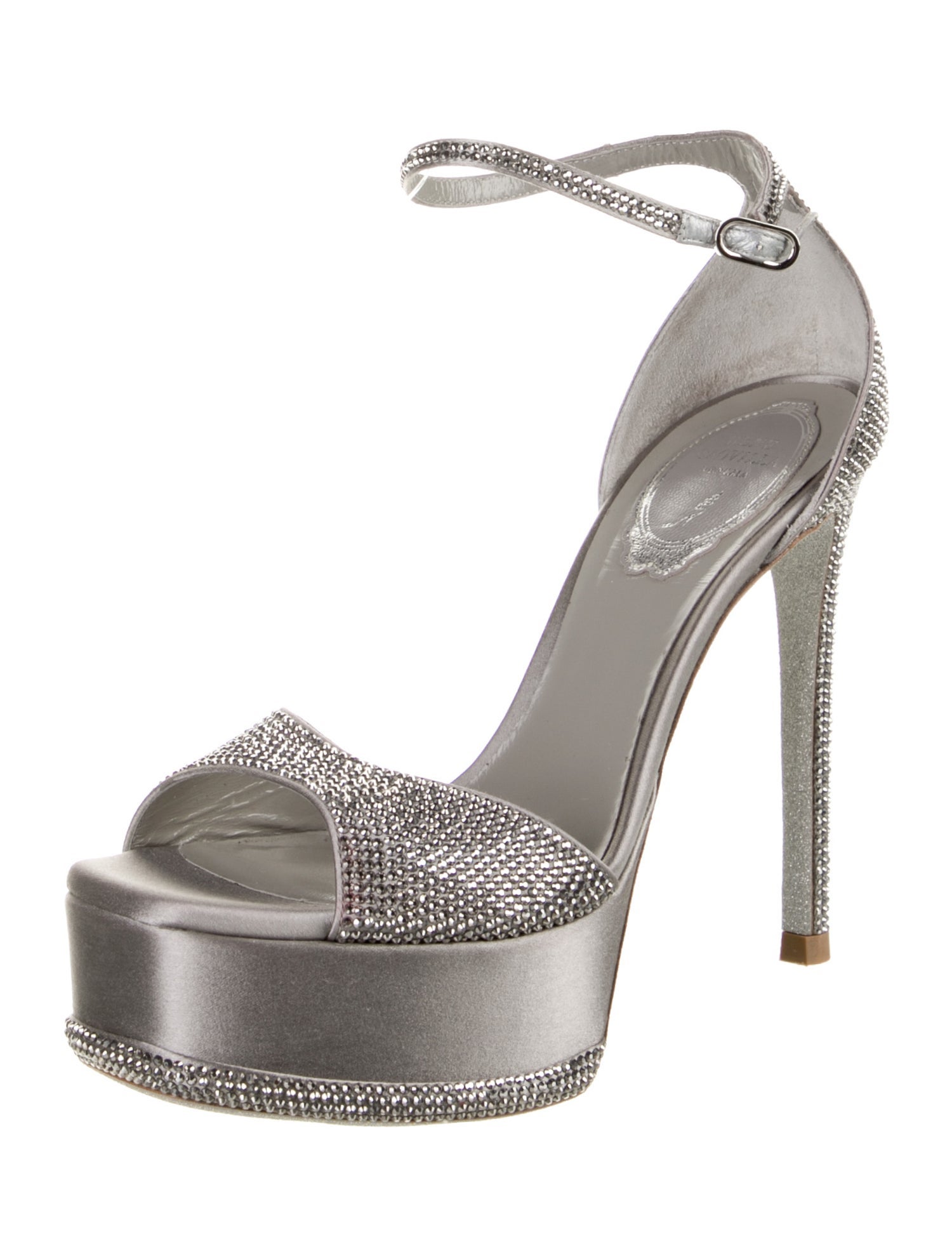 René Caovilla Satin Crystal Embellishments Sandals