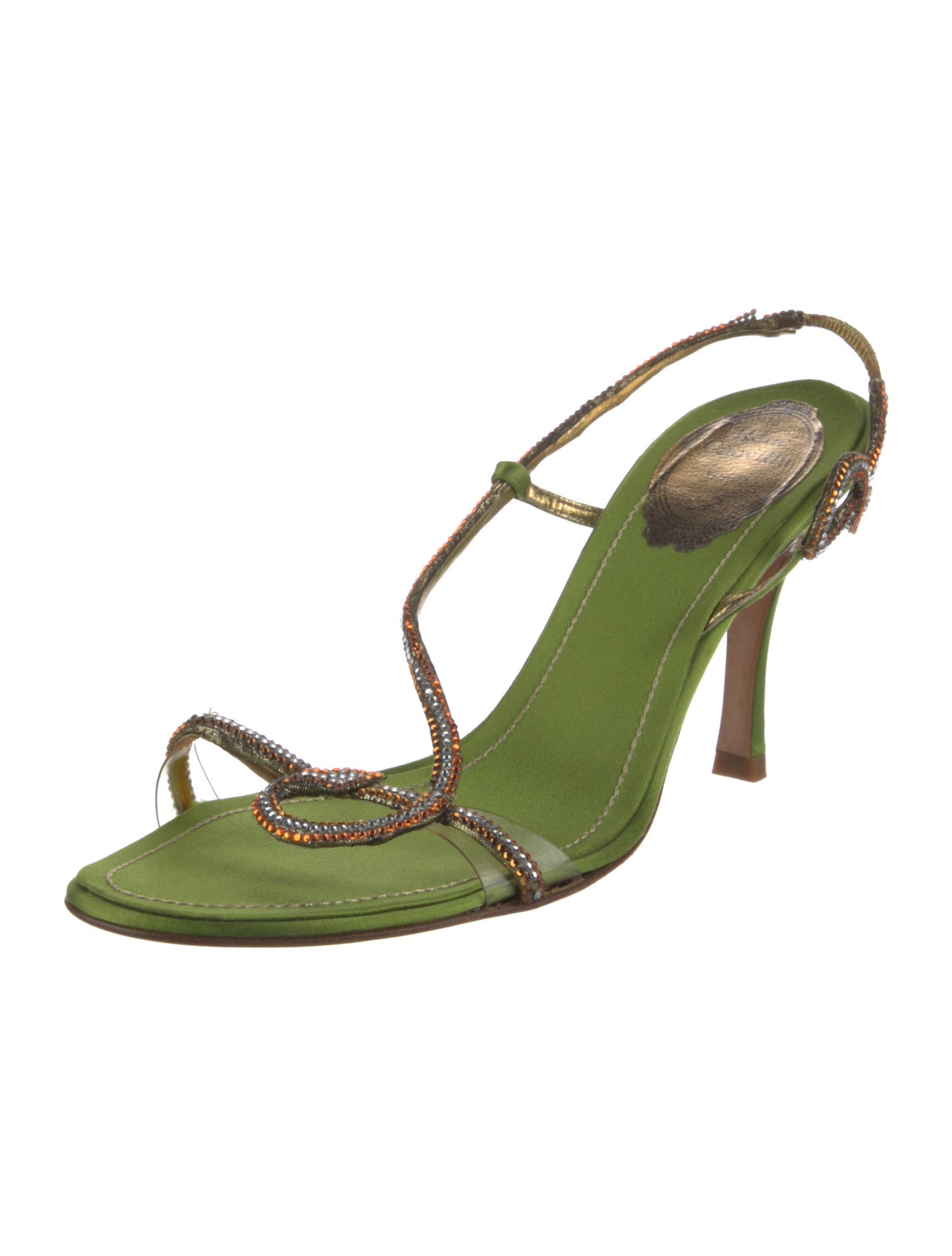 René Caovilla Satin Crystal Embellishments Slingback Sandals