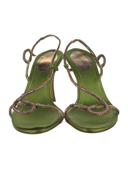 René Caovilla Satin Crystal Embellishments Slingback Sandals