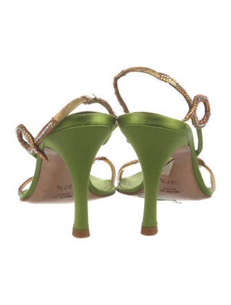René Caovilla Satin Crystal Embellishments Slingback Sandals
