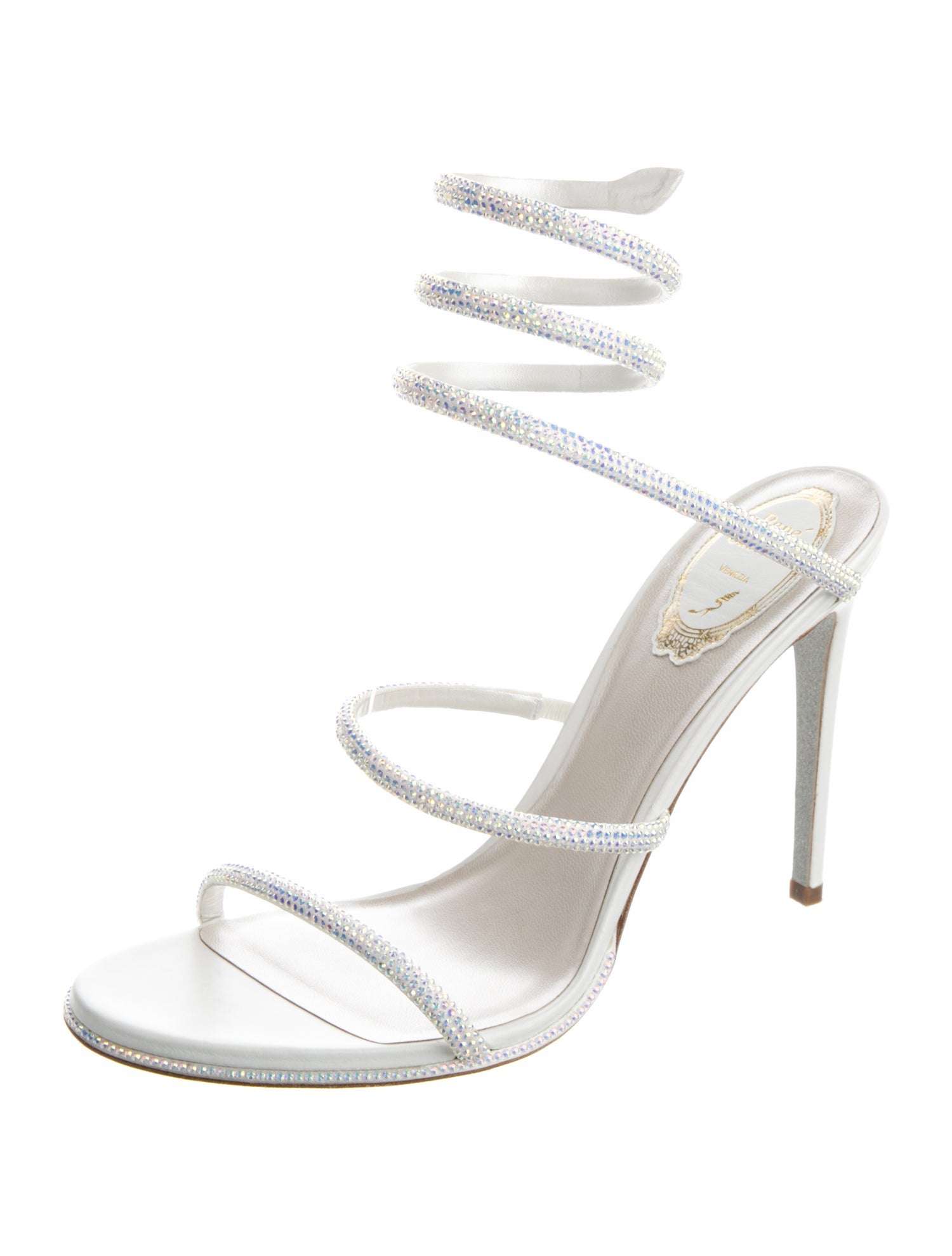 René Caovilla Leather Crystal Embellishments Sandals