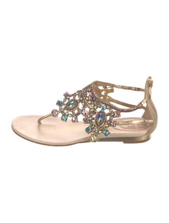 René Caovilla Leather Crystal Embellishments Sandals