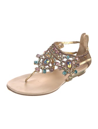 René Caovilla Leather Crystal Embellishments Sandals