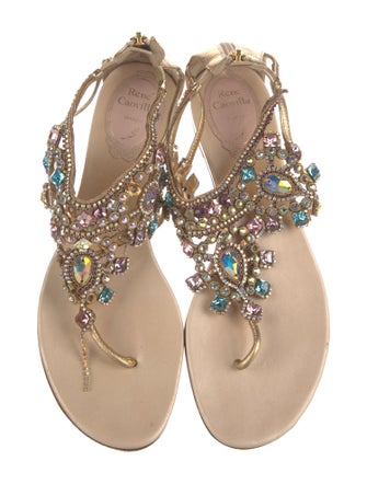 René Caovilla Leather Crystal Embellishments Sandals