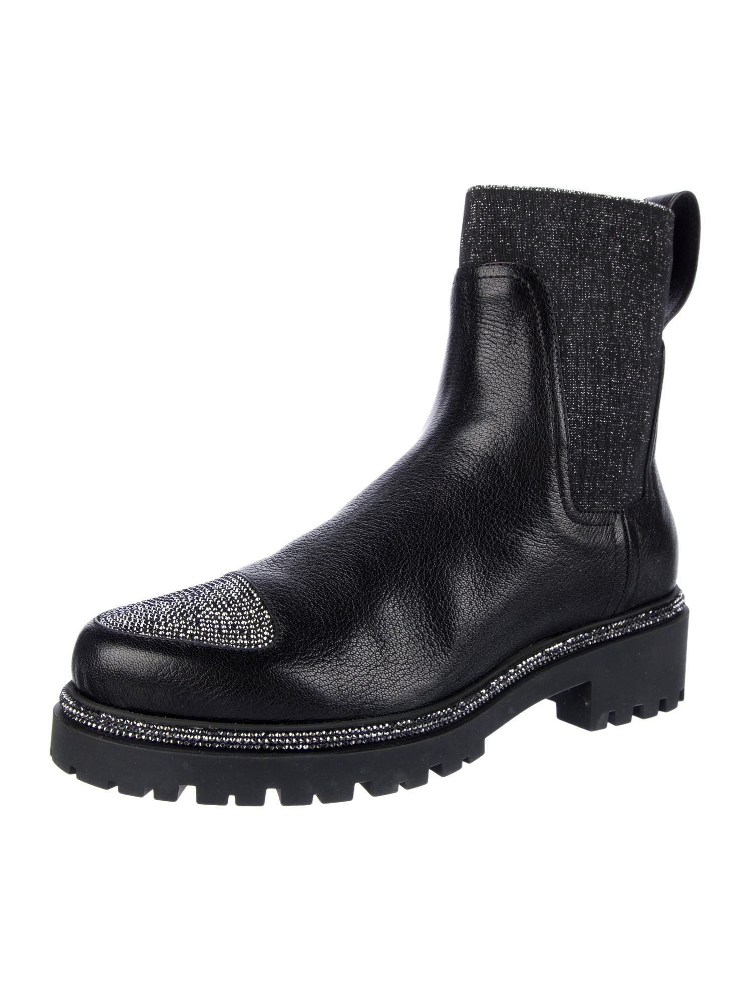 René Caovilla Leather Glitter Accents Chelsea Boots