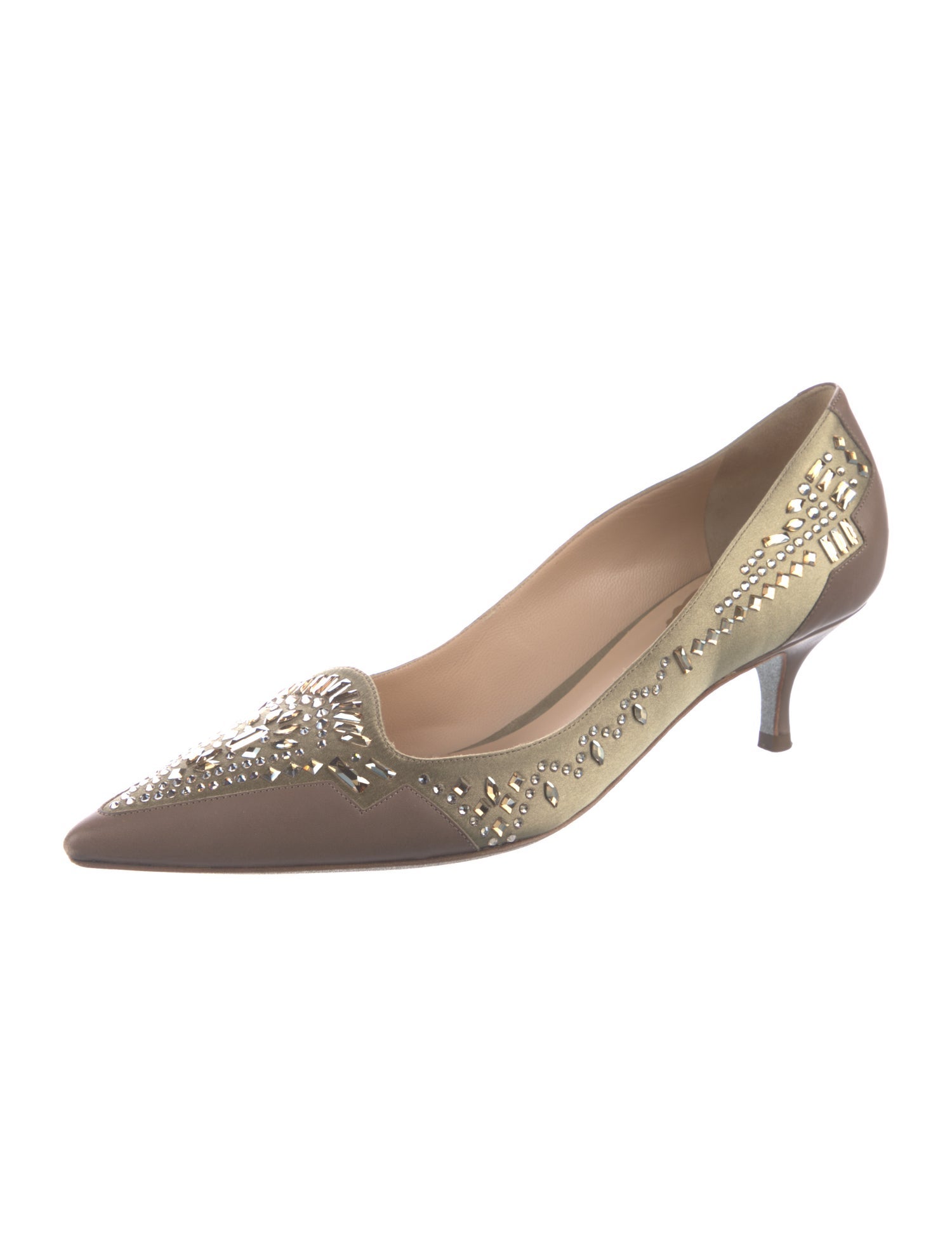 René Caovilla Satin Crystal Embellishments Pumps
