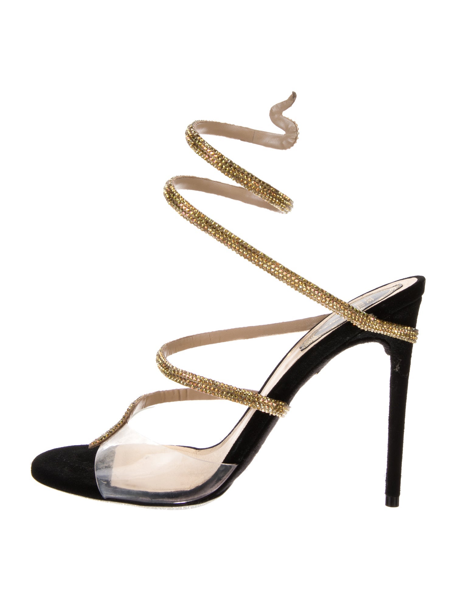 René Caovilla Suede Crystal Embellishments Slingback Sandals