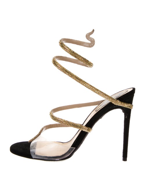 René Caovilla Suede Crystal Embellishments Slingback Sandals