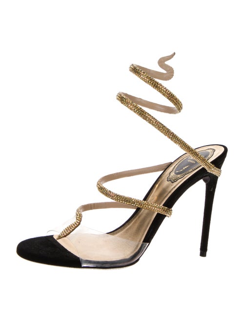 René Caovilla Suede Crystal Embellishments Slingback Sandals