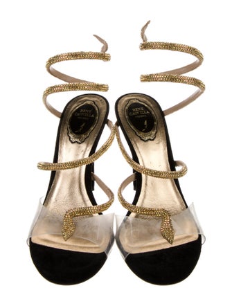 René Caovilla Suede Crystal Embellishments Slingback Sandals