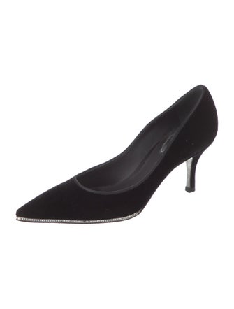 René Caovilla Velvet Crystal Embellishments Pumps
