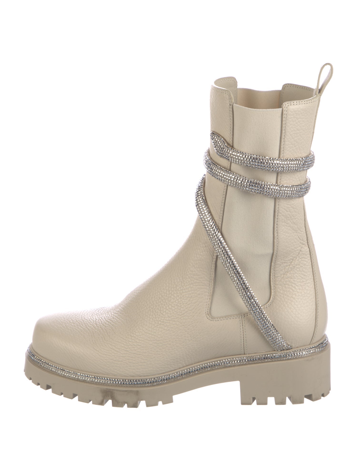 René Caovilla Leather Crystal Embellishments Combat Boots