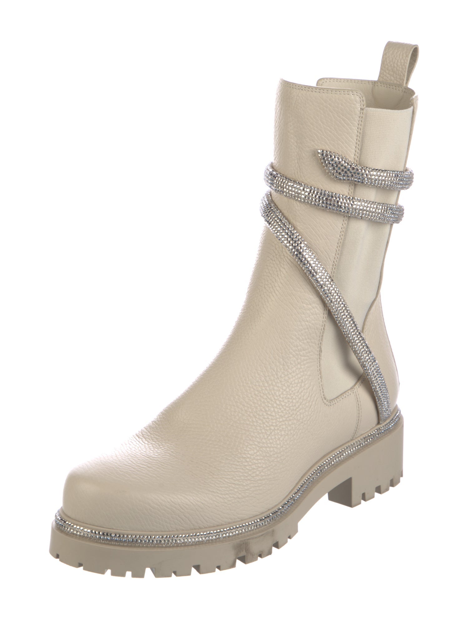 René Caovilla Leather Crystal Embellishments Combat Boots