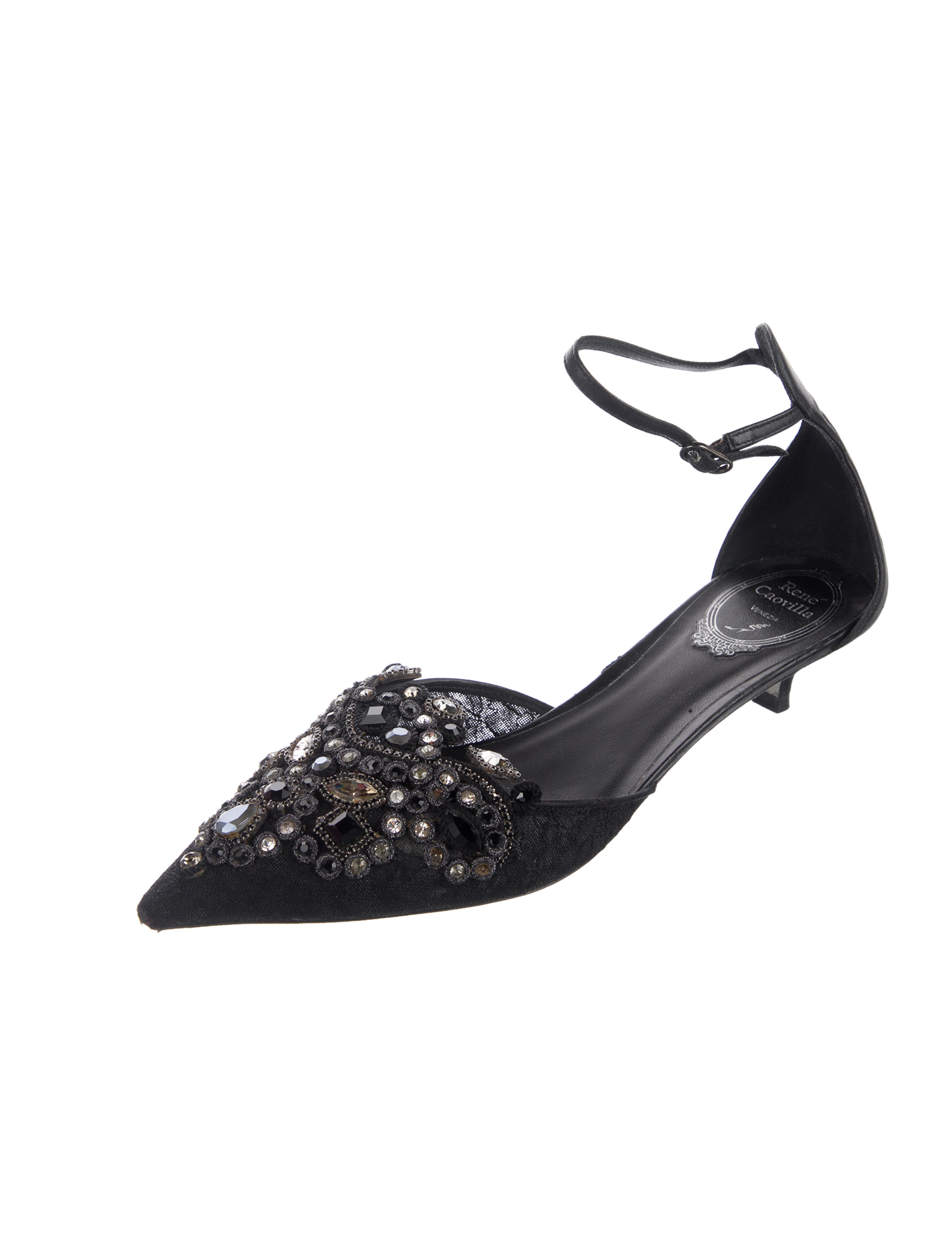 René Caovilla Suede Crystal Embellishments D'Orsay Pumps