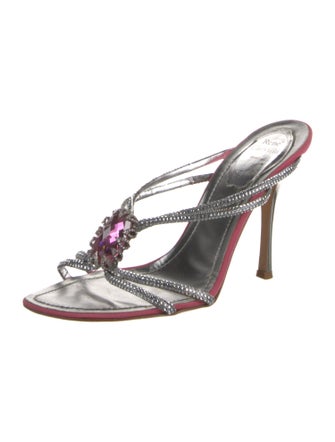 René Caovilla Satin Crystal Embellishments Slides