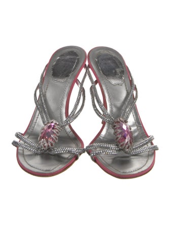 René Caovilla Satin Crystal Embellishments Slides