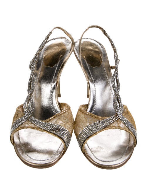 René Caovilla Mesh Crystal Embellishments Slingback Sandals