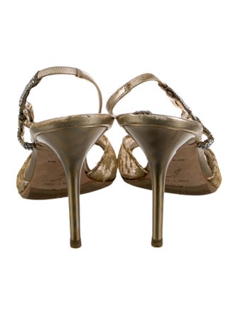 René Caovilla Mesh Crystal Embellishments Slingback Sandals