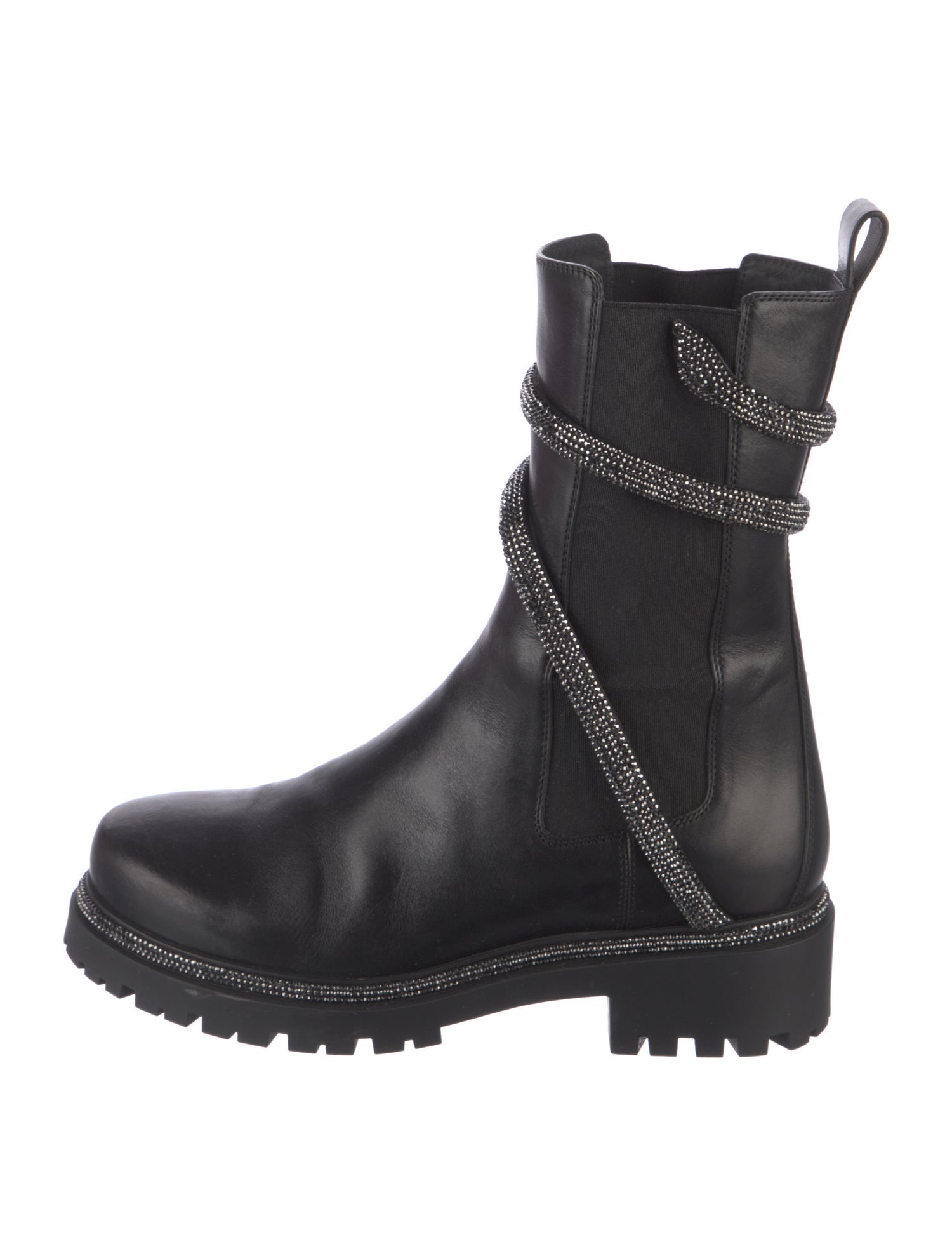 René Caovilla Leather Crystal Embellishments Chelsea Boots