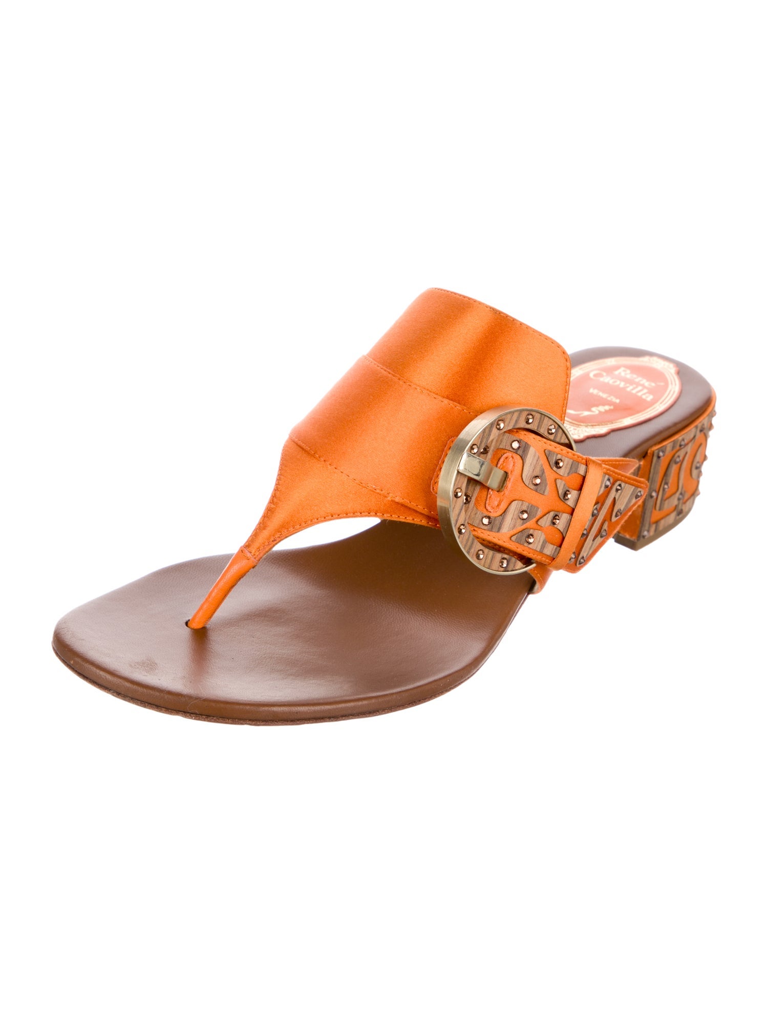 René Caovilla Satin Crystal Embellishments Slides