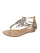 René Caovilla Leather Crystal Embellishments T-Strap Sandals