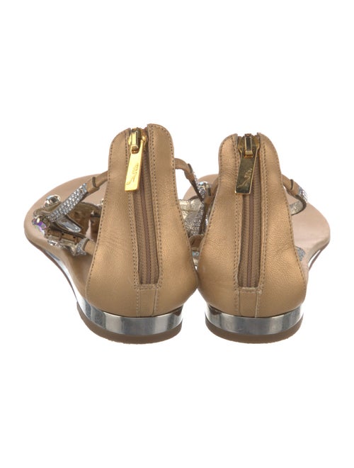 René Caovilla Leather Crystal Embellishments T-Strap Sandals