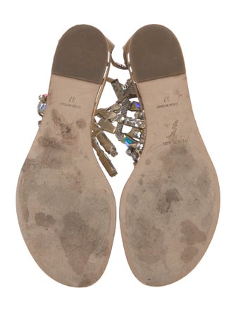René Caovilla Leather Crystal Embellishments T-Strap Sandals