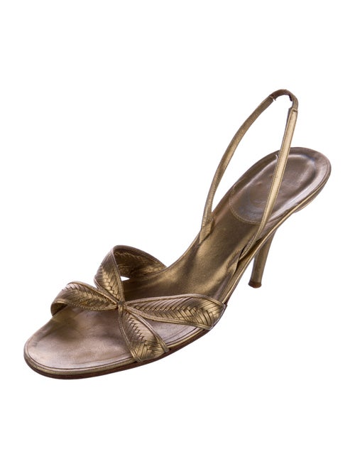René Caovilla Leather Crystal Embellishments Slingback Sandals