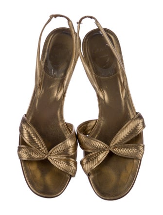 René Caovilla Leather Crystal Embellishments Slingback Sandals