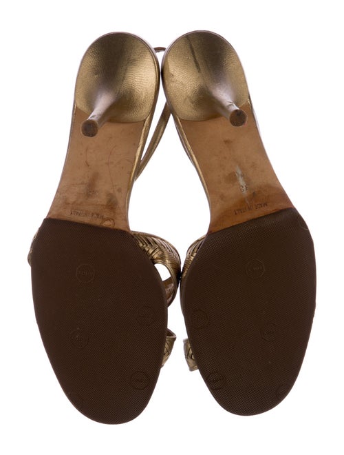 René Caovilla Leather Crystal Embellishments Slingback Sandals