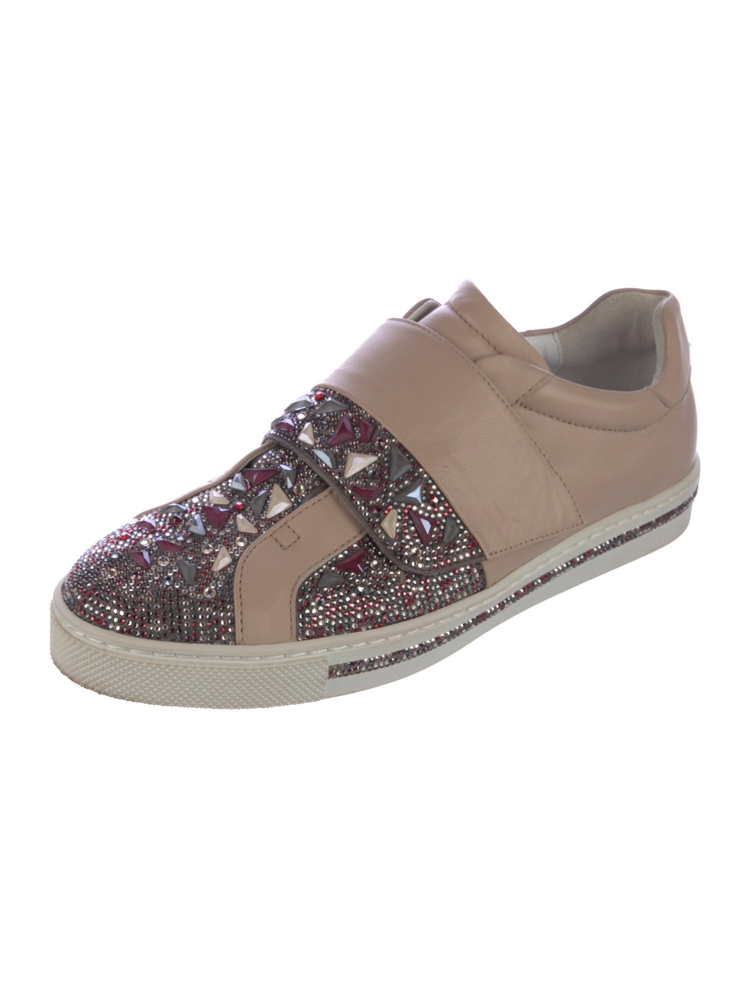 René Caovilla Leather Crystal Embellishments Sneakers