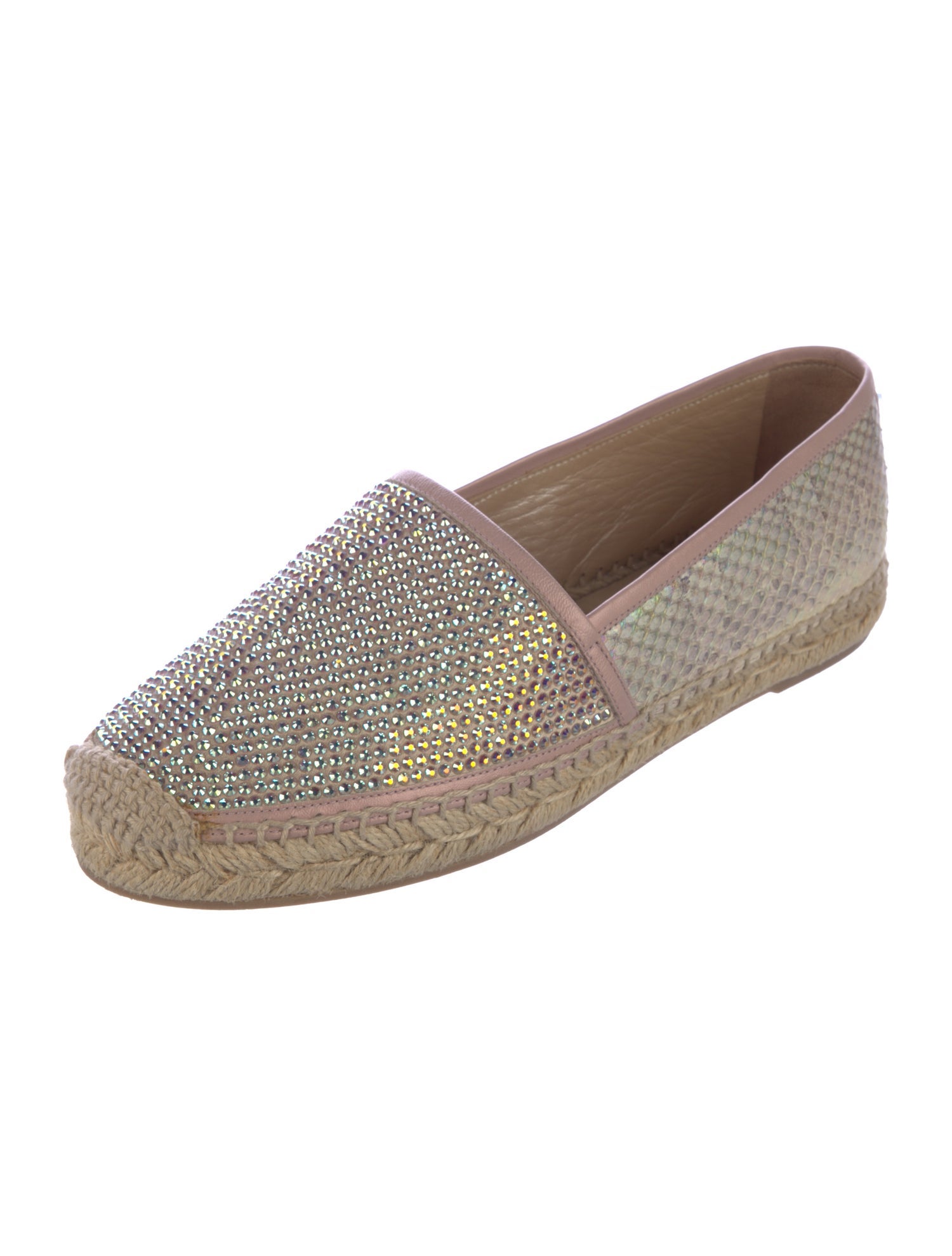 René Caovilla Leather Crystal Embellishments Espadrilles