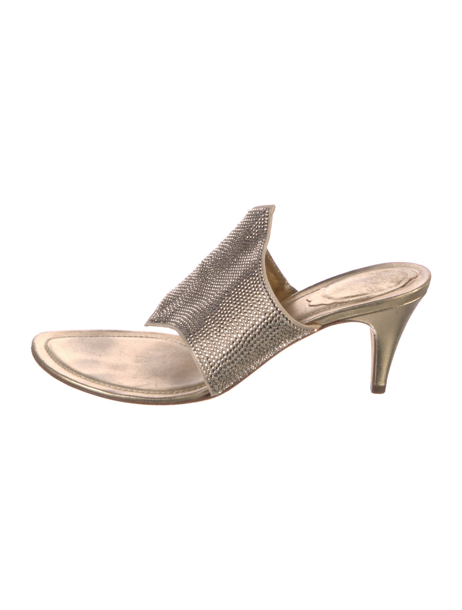 René Caovilla Leather Crystal Embellishments Slides