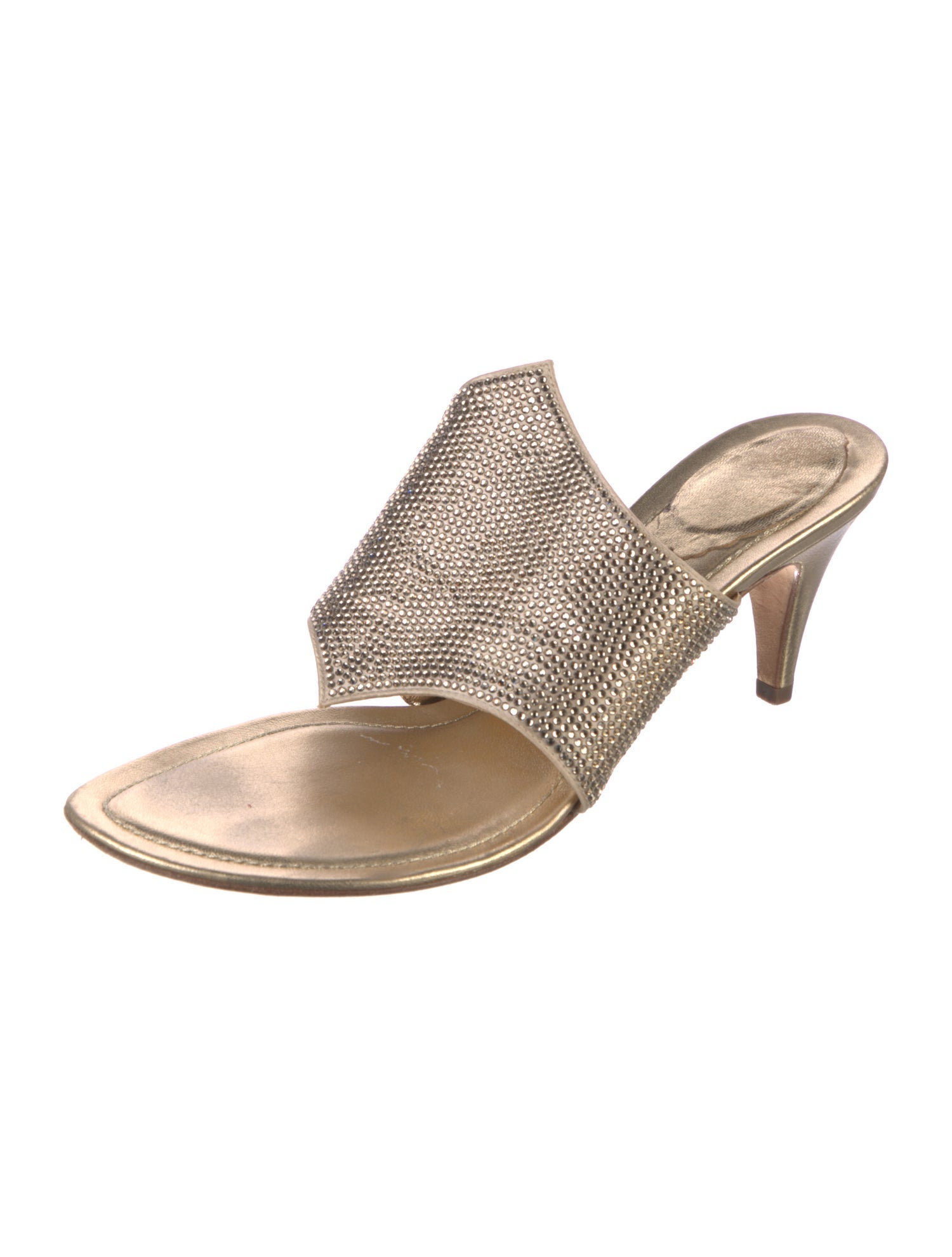 René Caovilla Leather Crystal Embellishments Slides