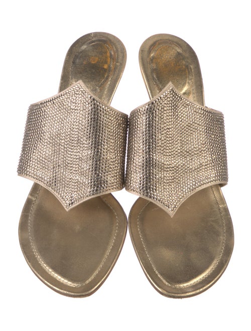 René Caovilla Leather Crystal Embellishments Slides