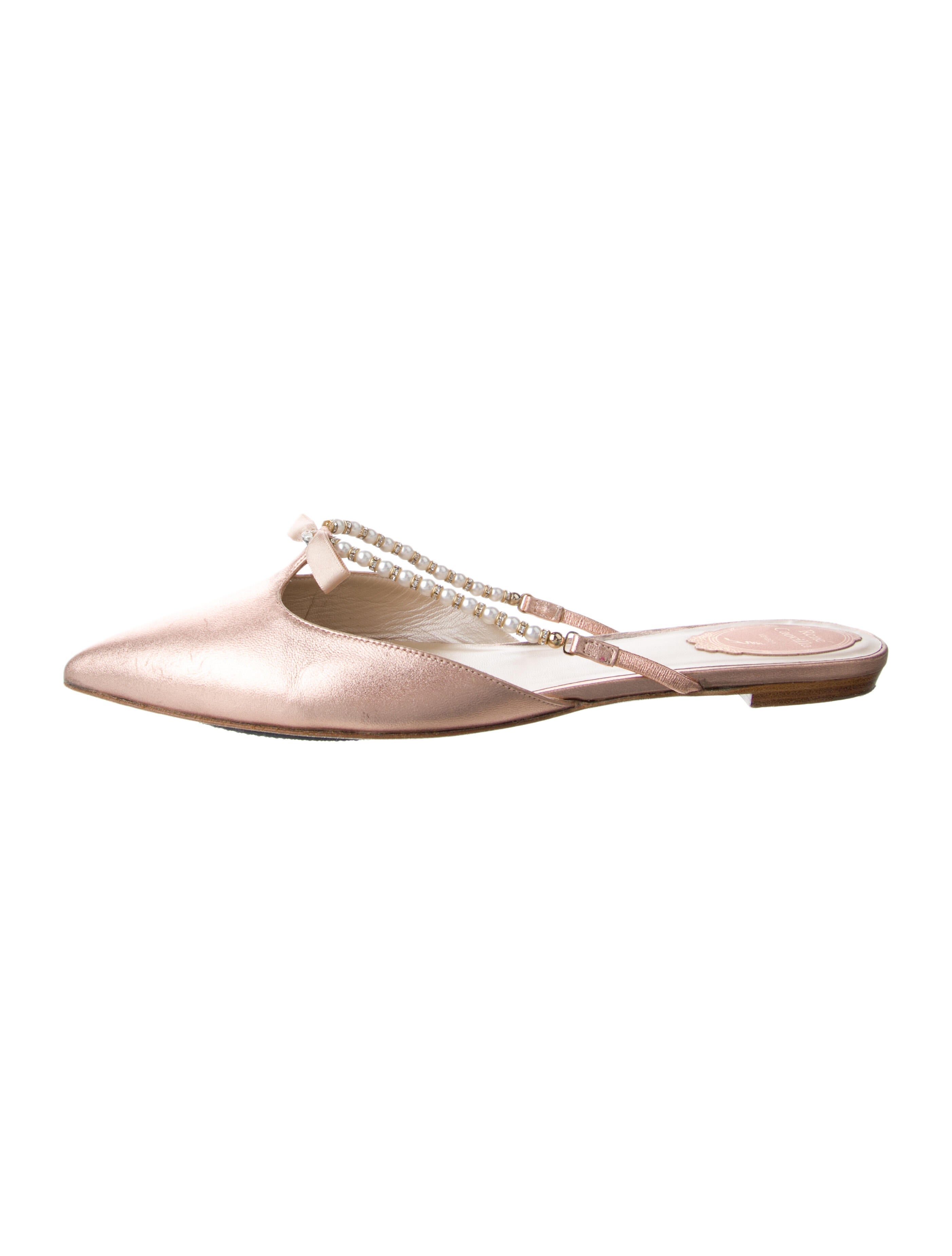 René Caovilla Faux Pearl Accents Leather Mules