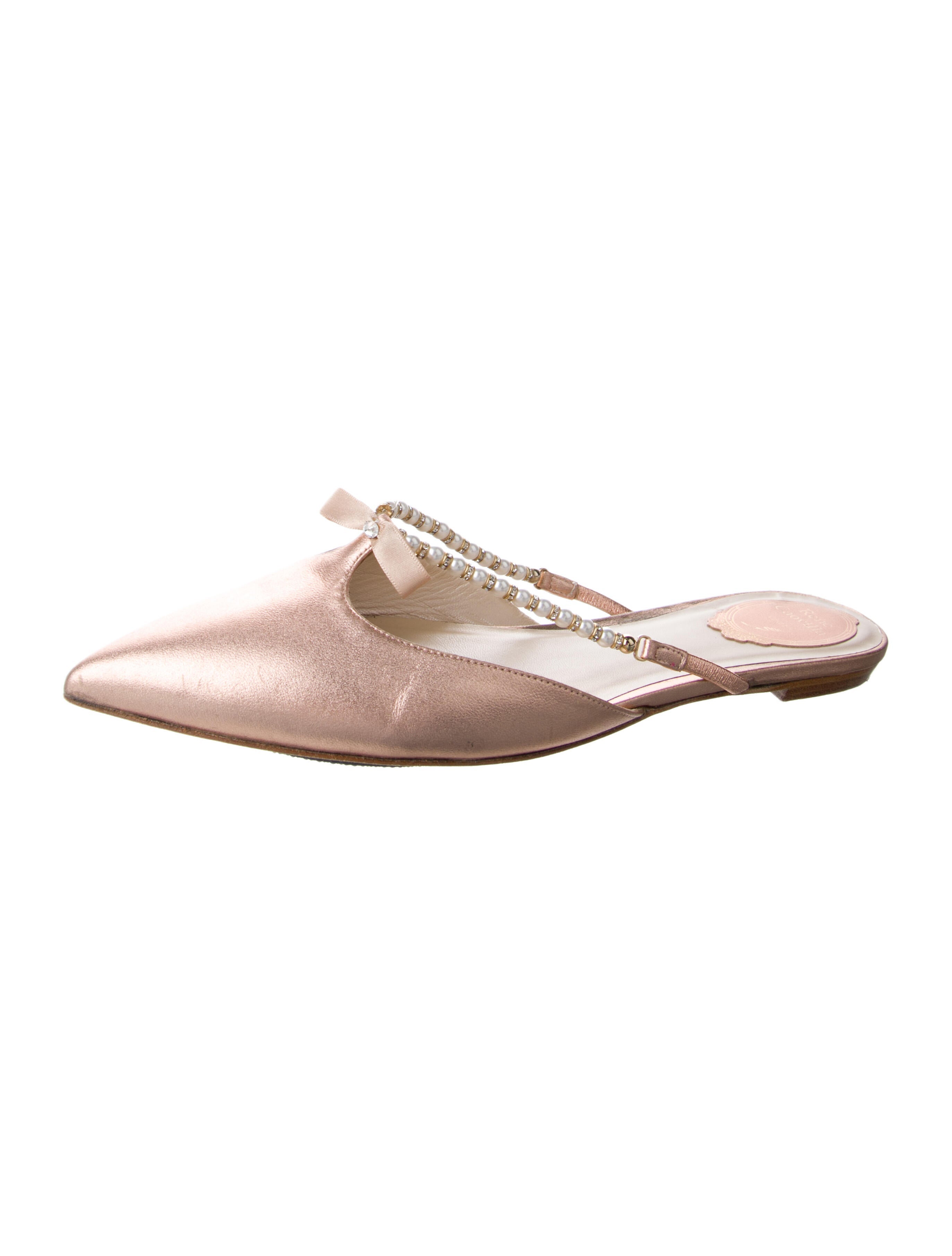 René Caovilla Faux Pearl Accents Leather Mules