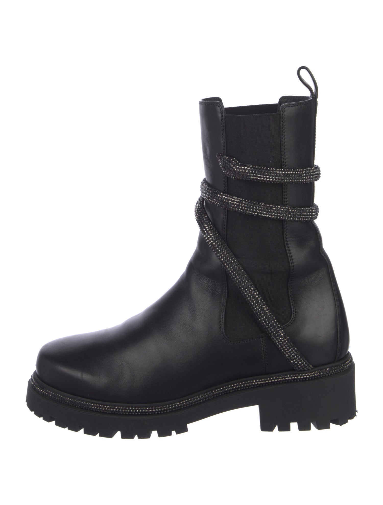 René Caovilla Leather Crystal Embellishments Combat Boots