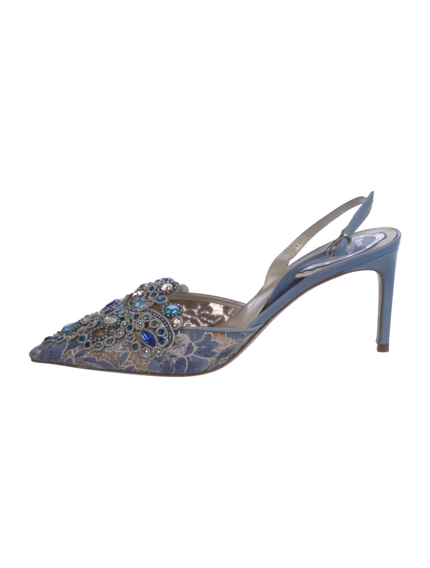 René Caovilla Lace Lace Pattern Slingback Pumps