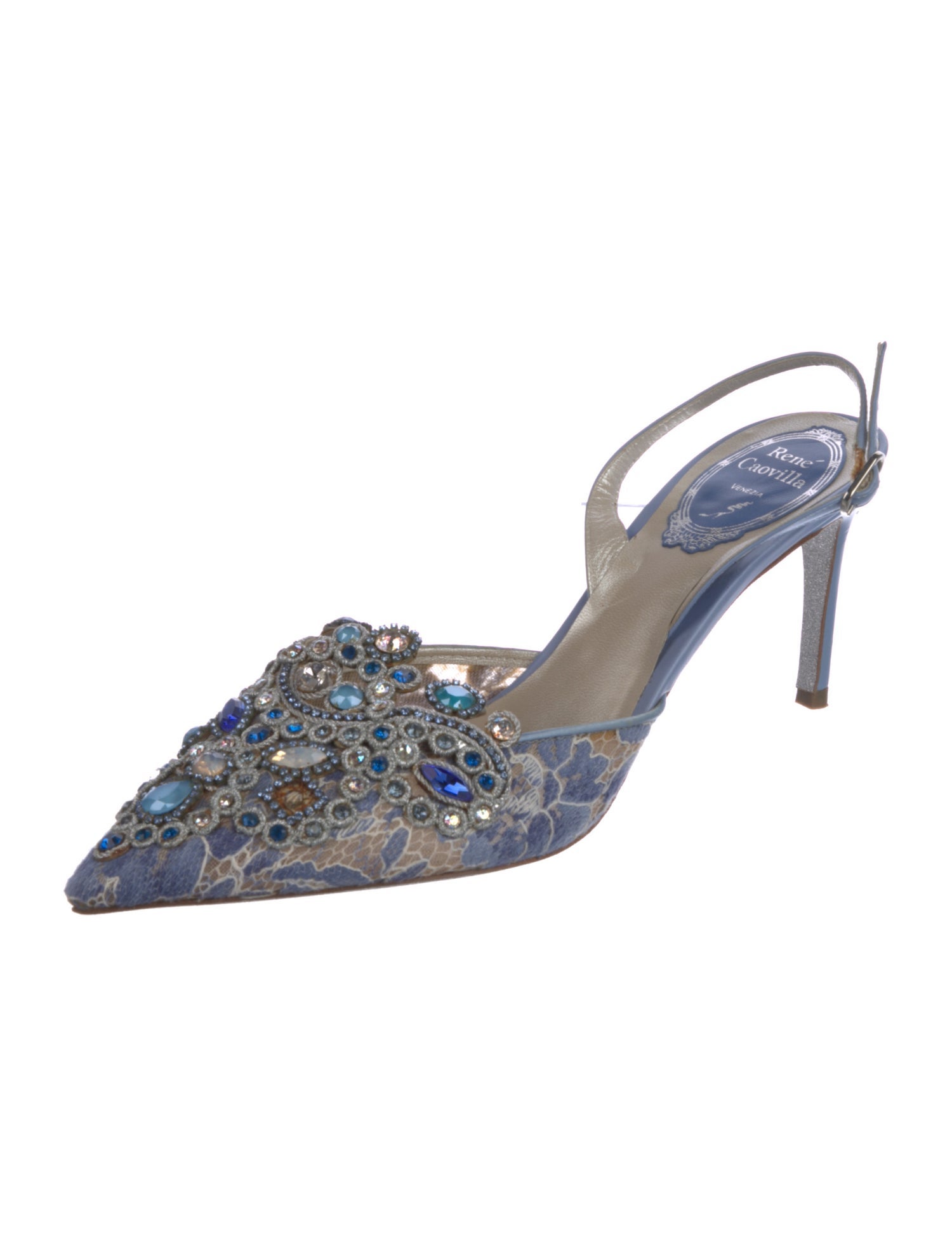 René Caovilla Lace Lace Pattern Slingback Pumps