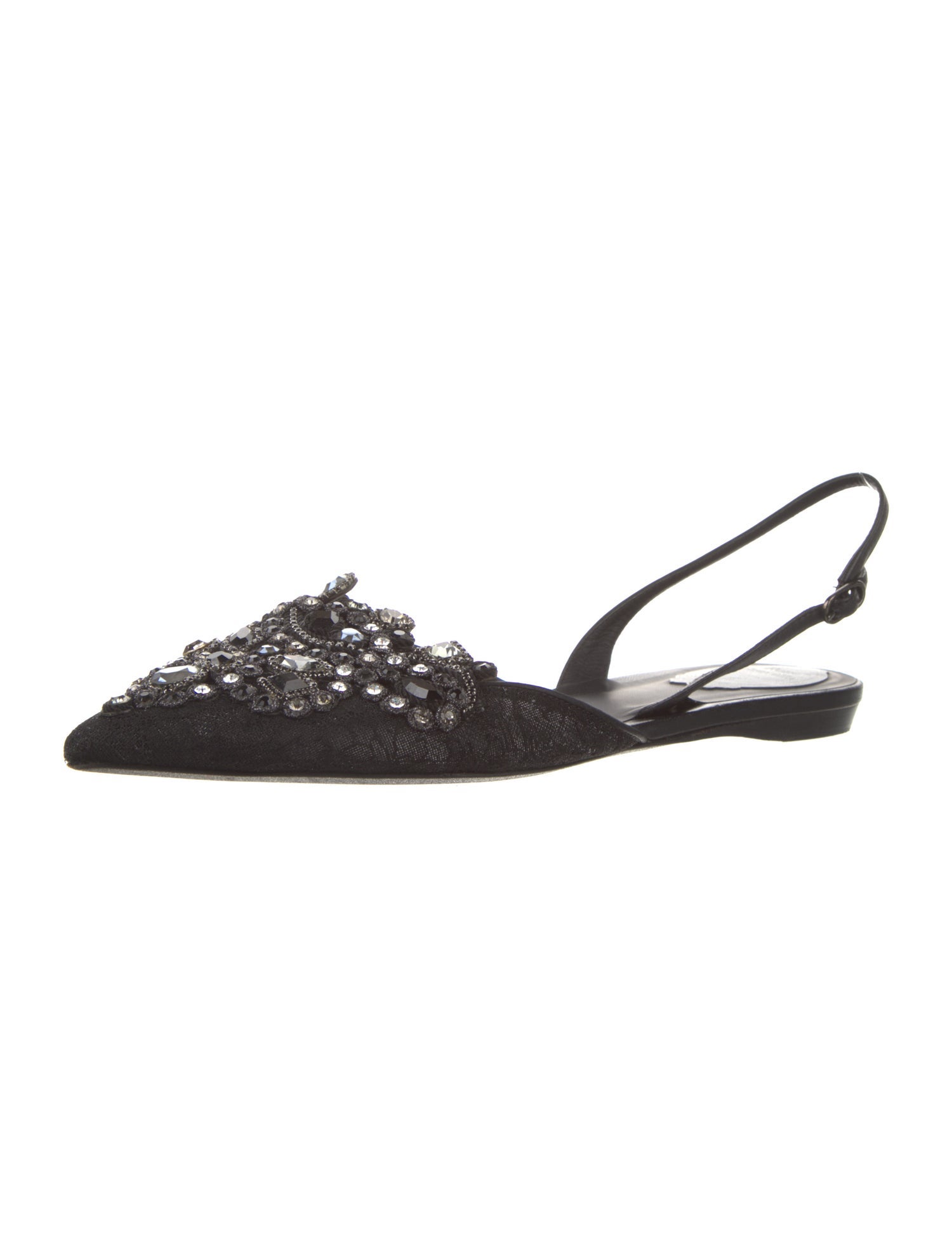 René Caovilla Lace Crystal Embellishments Slingback Flats