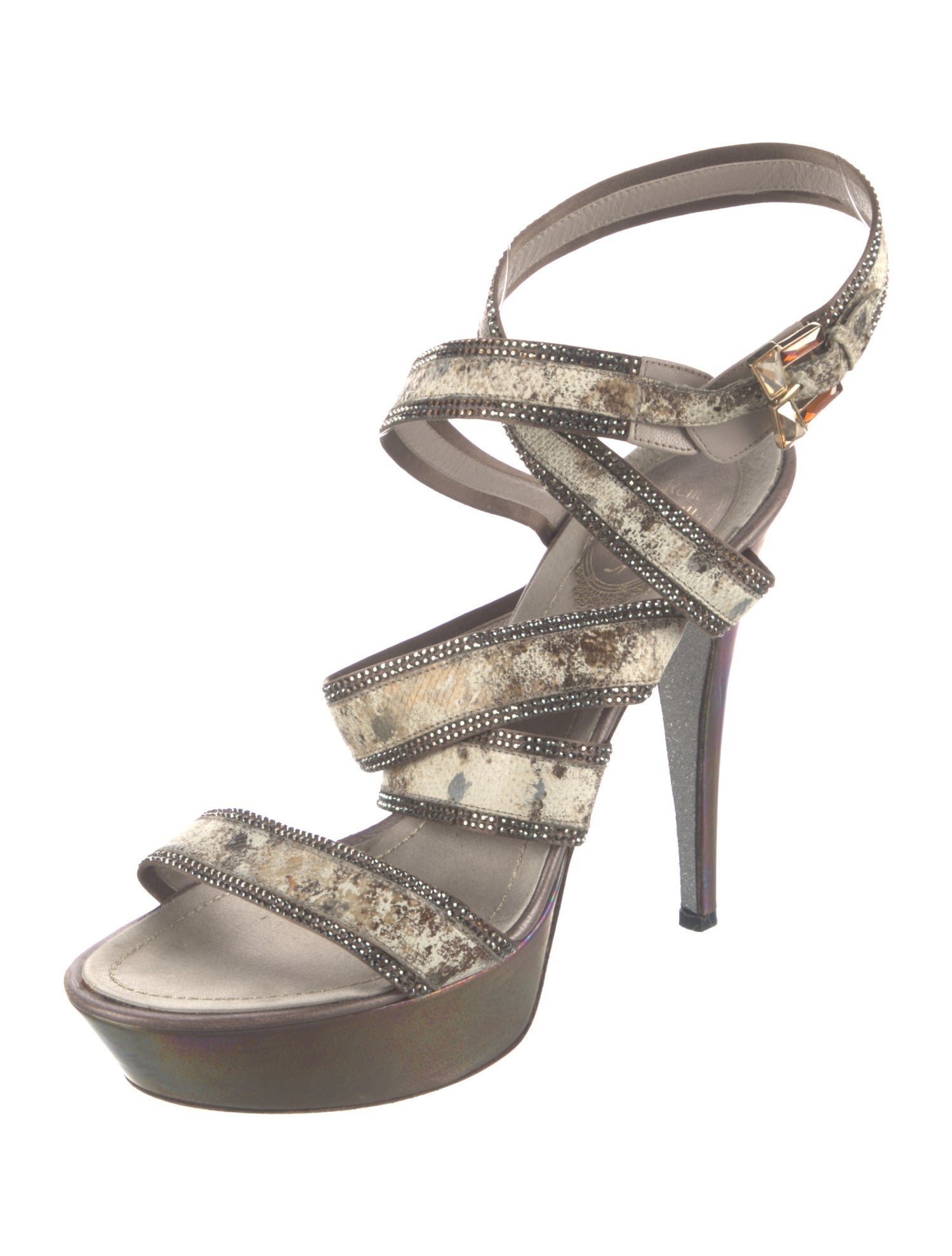 René Caovilla Leather Animal Print Slingback Pumps