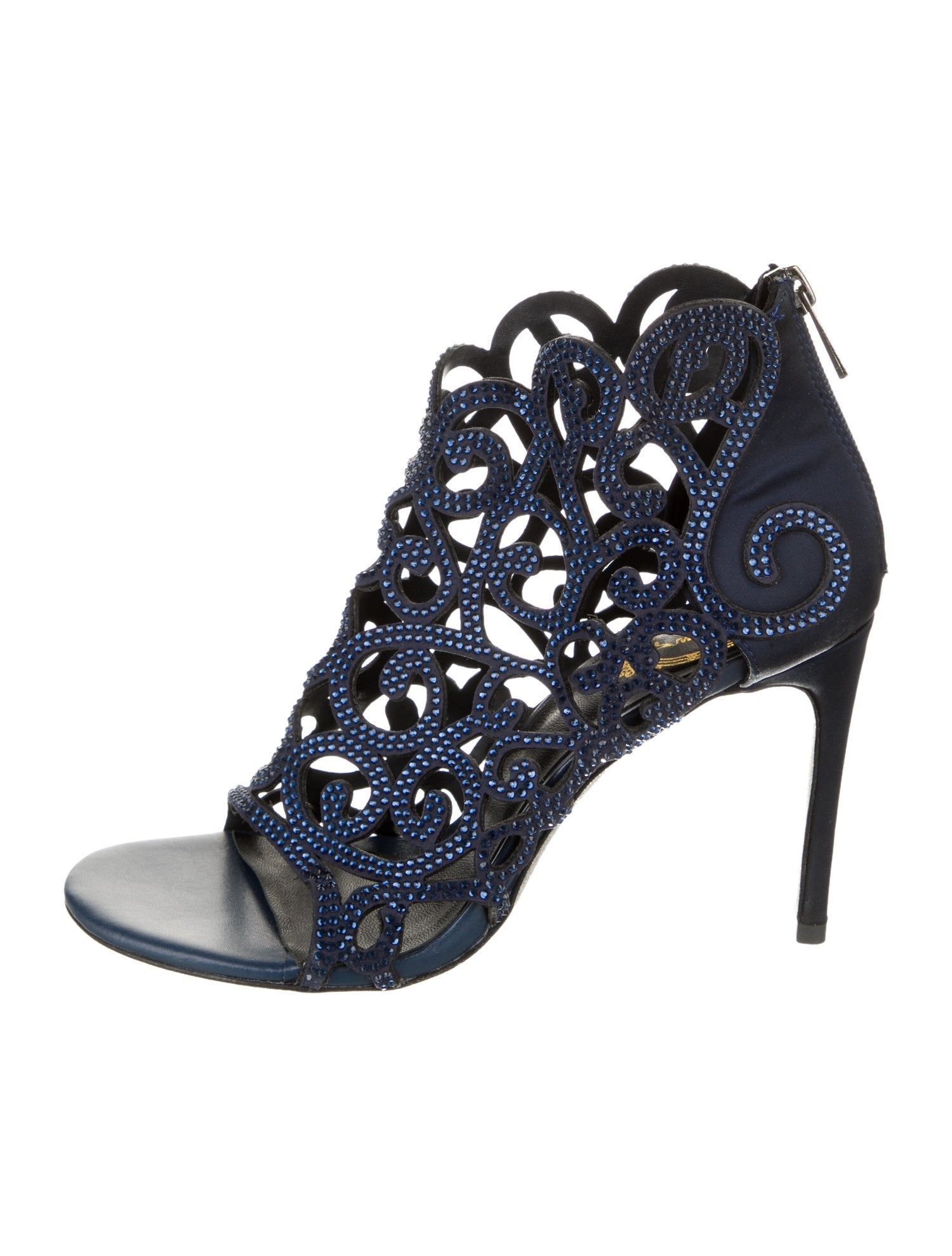 René Caovilla Satin Crystal Embellishments Gladiator Sandals